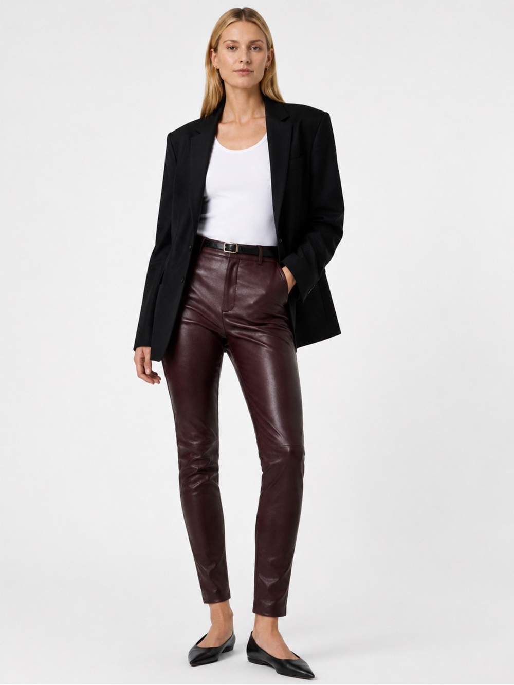 Helmut Lang Burgundy Lambskin Leather Legging Pants Size 4 Wine Oxblood Minimal